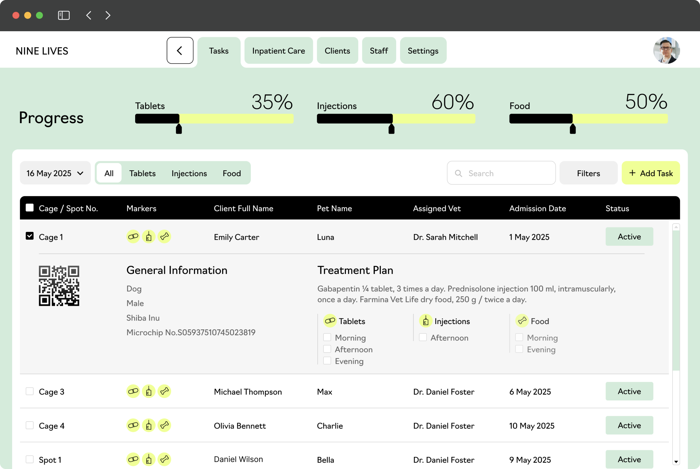 Patient details workflow screen