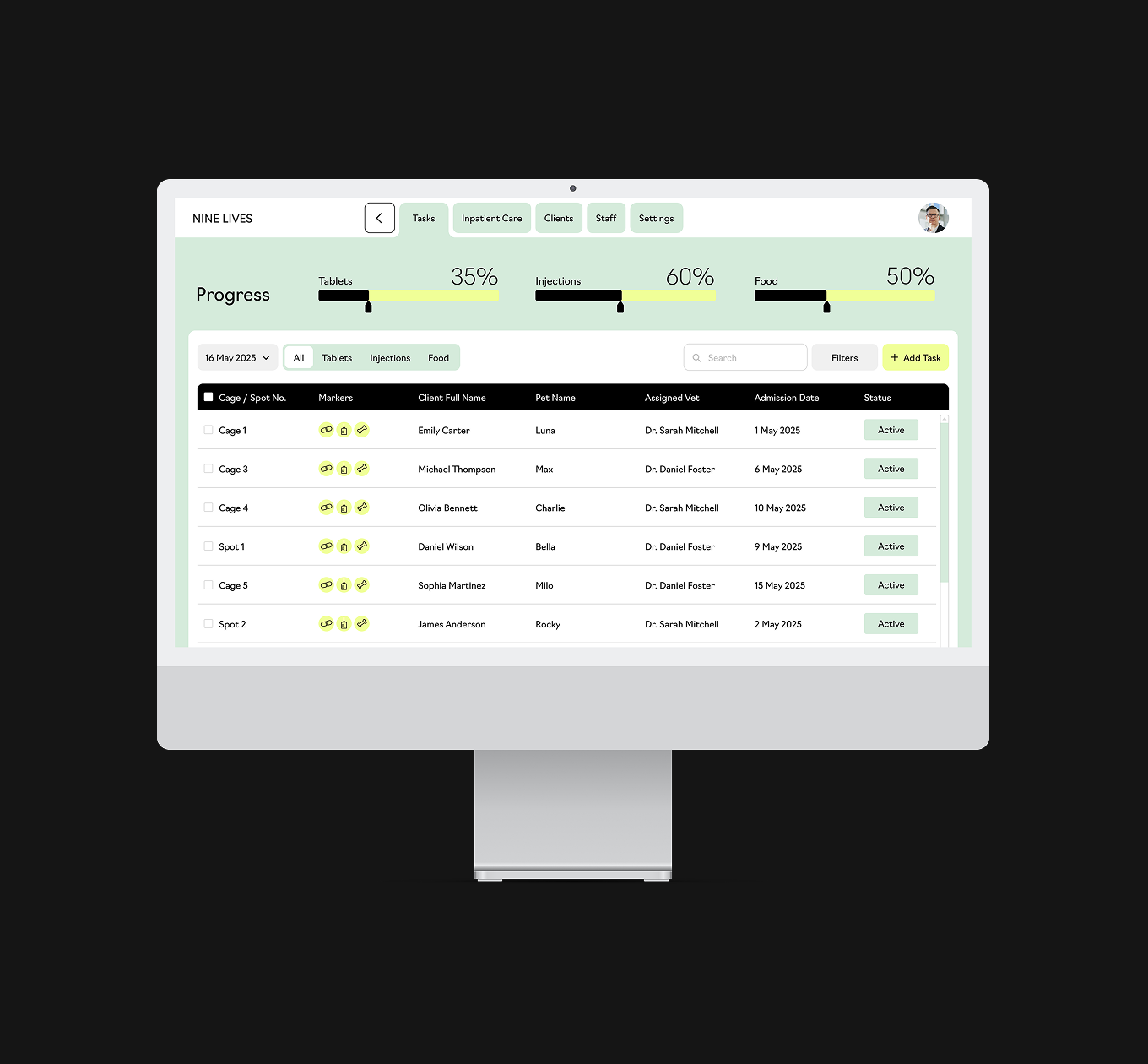 Desktop dashboard for the veterinary software