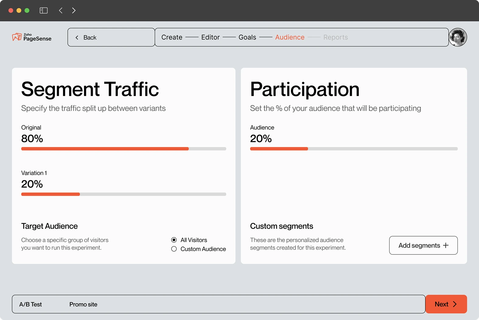 Traffic split and participation settings.