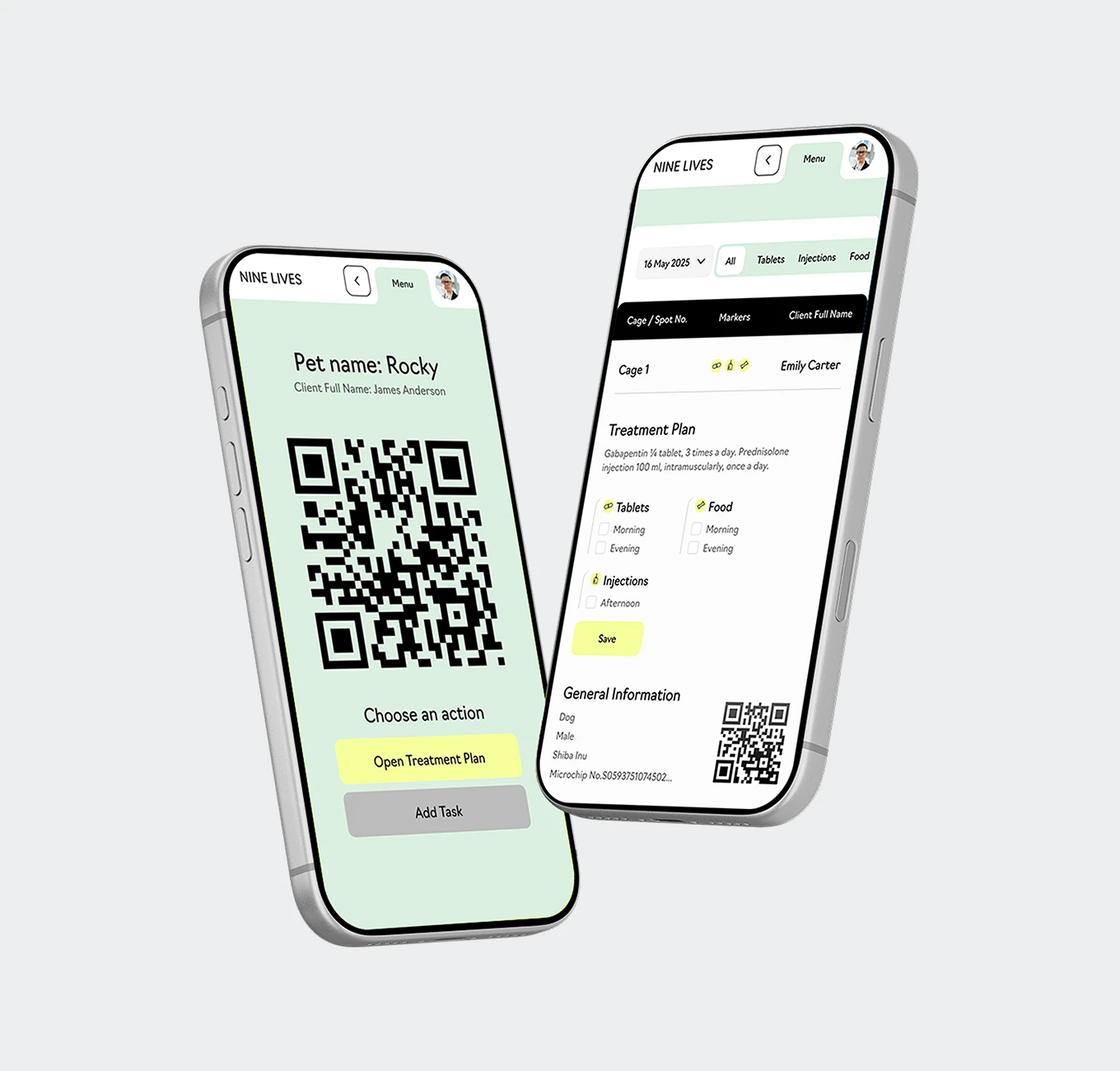 Mobile mockups for treatment workflow